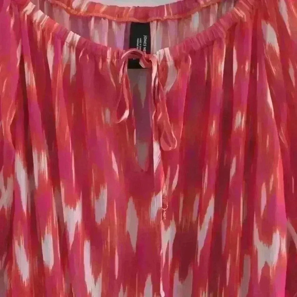 JONES NEW YORK | Women's Orange/Pink/White Abstract Sheer Long Flowy Bl… - Picture 3 of 5